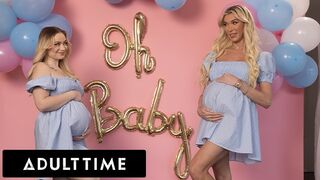 Kívánatos terhes barinők hármasban: Rylee Blake és Aubrey Kate kefélnek egy hűtlen férjjel!